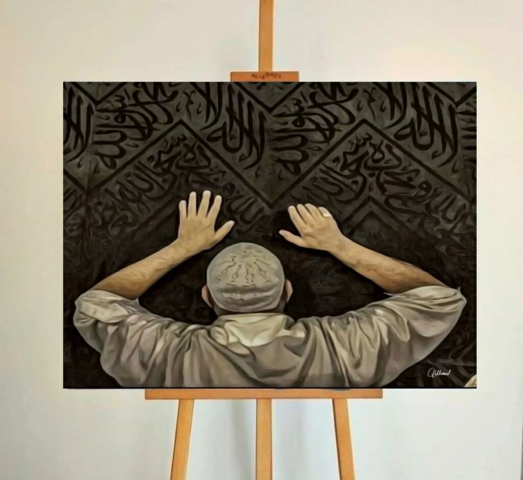 An Old Men Touching The Kaabah Painting